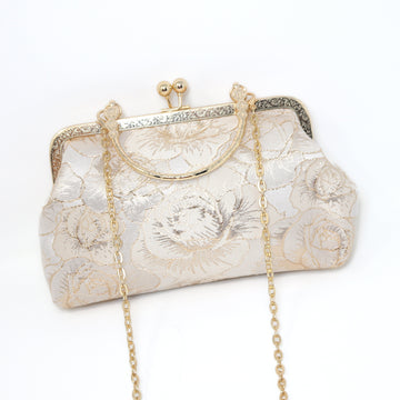 Shimmering Gold Rose Floral Wedding Bag, Statement Bag, Evening Clutch, Wedding Clutch, Bridal Clutch, White Cross Body Bag